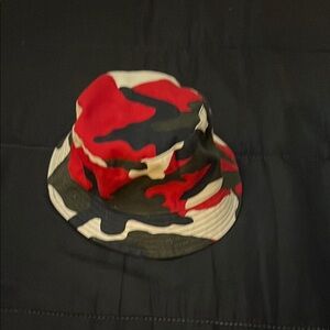 Kids Camo Bucket Hat - Red, Black, White